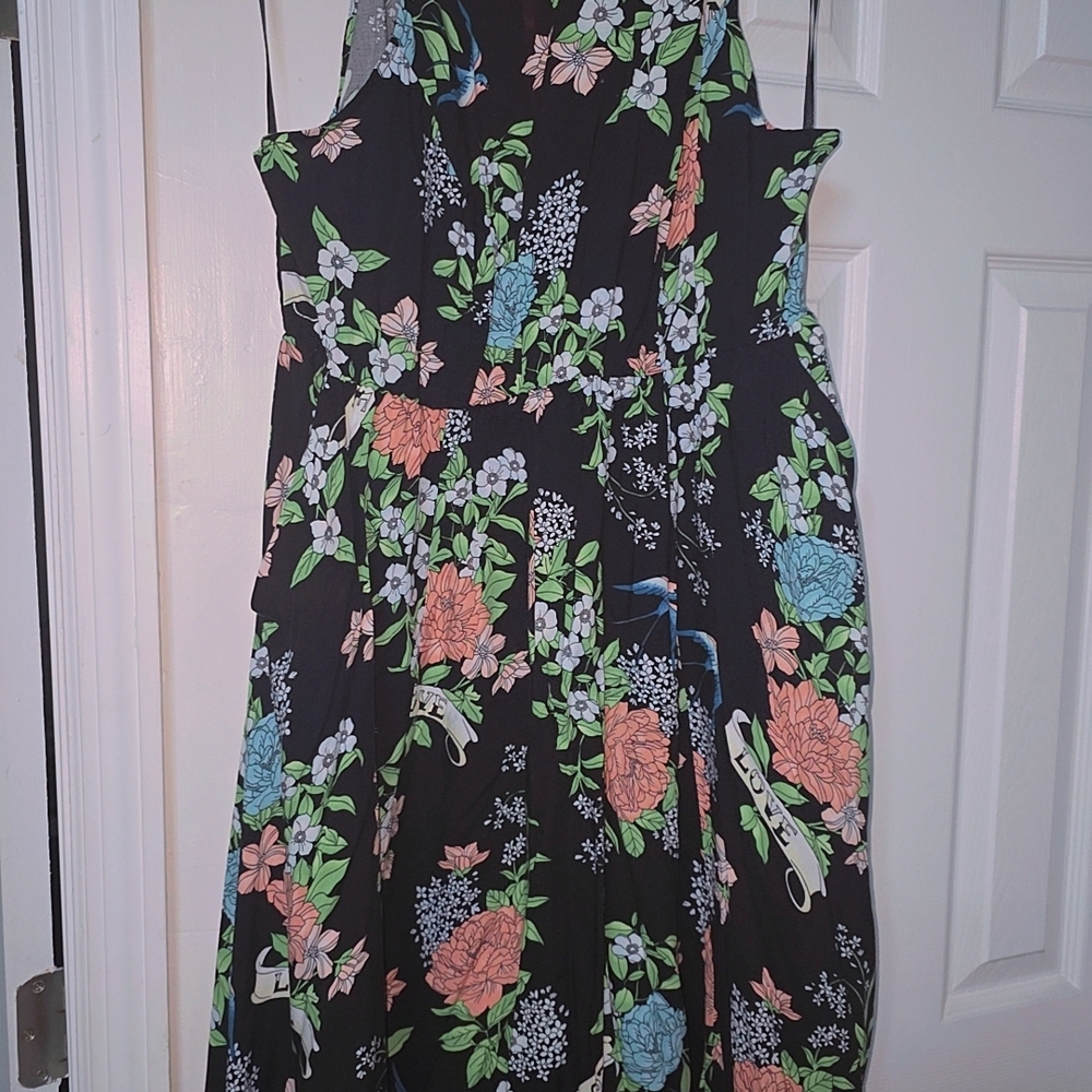 torrid Black Floral Midi Dress with Pink & Blue Blooms